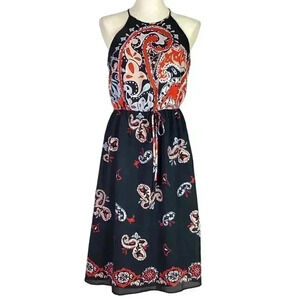 Loft Ann Taylor Women S Keyhole Halter Scarf Print Dress Multi Paisley Retro